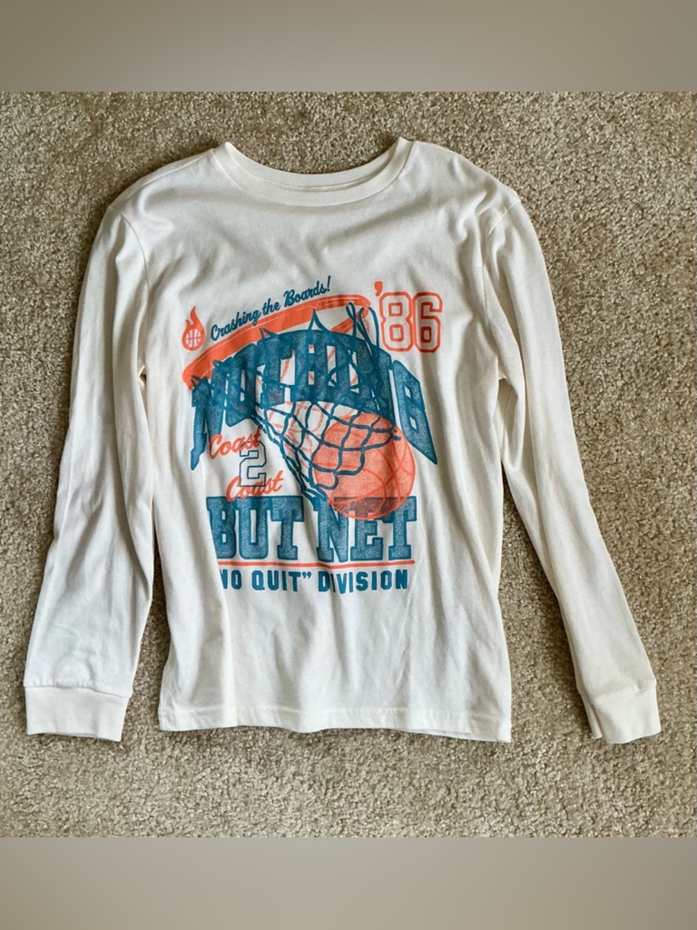 Boys Sonoma White Tee with Teal & Orange Print (size 14)